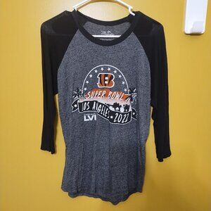 Majestic "Bengals Super Bowl LVI" 3/4 Sleeve Cotton Blend Lightweight T Shirt M